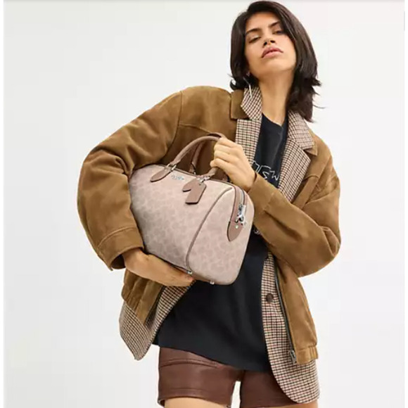 Coach Rowan Large Satchel Crossbody Bag In Signature Canvas In Sand Taupe CV959 - Picture 12 of 12